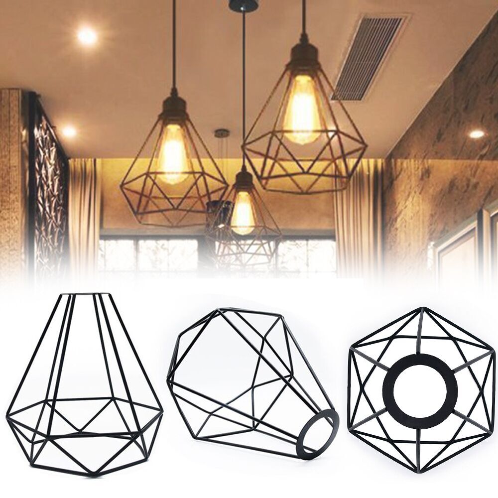 Vintage Metal Lamp Shade Ceiling Shade Lamp DIY Lampshade Industrial Lamp Water Shape Cage Classic Black Nordic Bulb Cover